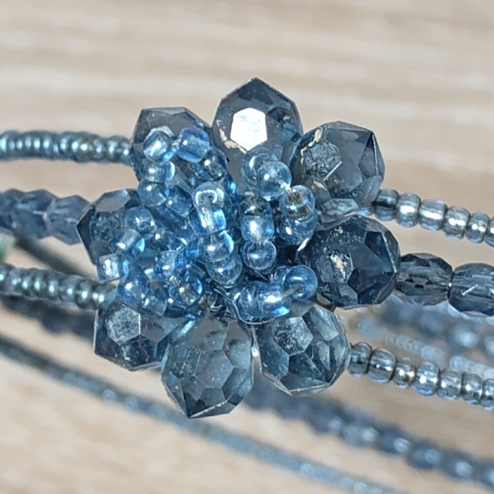 Blue Beaded Wired Chocker 14" Long - Picture 4 of 5